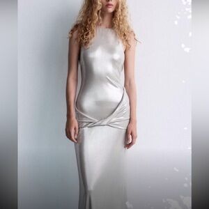 Zara LONG FOIL HALTER DRESS Size Large NWT
